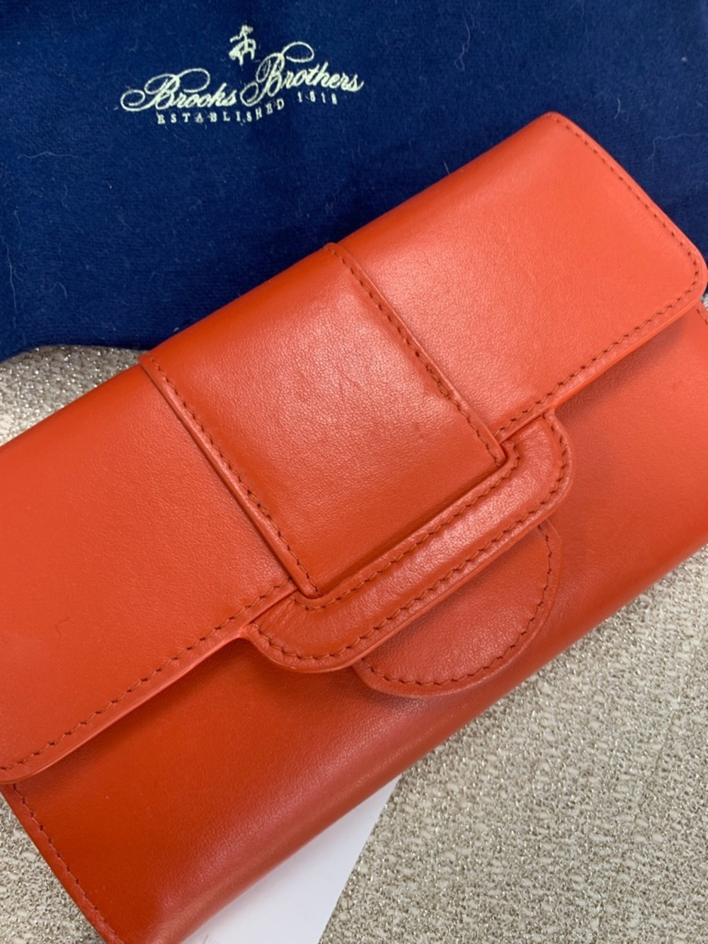 Brooks Brothers Orange Leather Flap Wallet - Picture 2 of 9